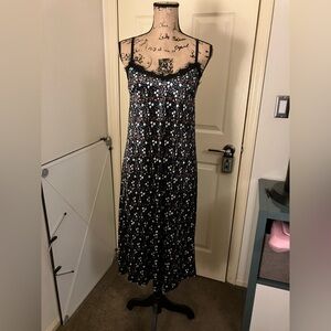 Pink black new collection floral print velvet lace trim slip dress 90’s large 12